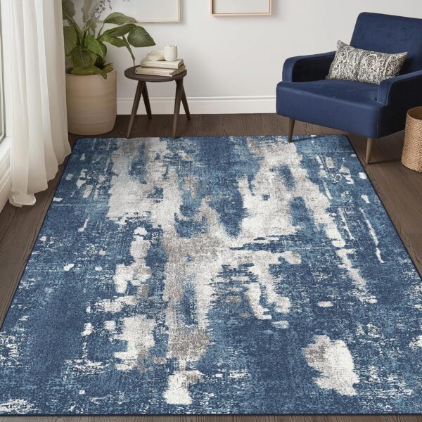 Area Rugs 5x7 for Living Room Bedroom Machine Washable Modern Abstract Soft Large Blue Rugs with Non Slip Backing, Floor Carpet for Dining Room - Image 4