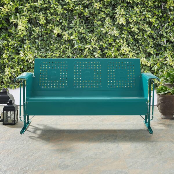 Crosley Furniture Bates Retro Metal Outdoor Sofa Glider, 3-Person Rocking Patio Bench for Porch, Deck, Turquoise Gloss - Image 7