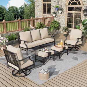 Patio Furniture Set 5 pcs, Outdoor Patio Furniture, 3-Seat Sofa, 2 Swivel Chairs, 2 Ottomans and 5.75" Extra Thick Cushion, Patio Conversation Set for Garden Backyard Deck,Beige