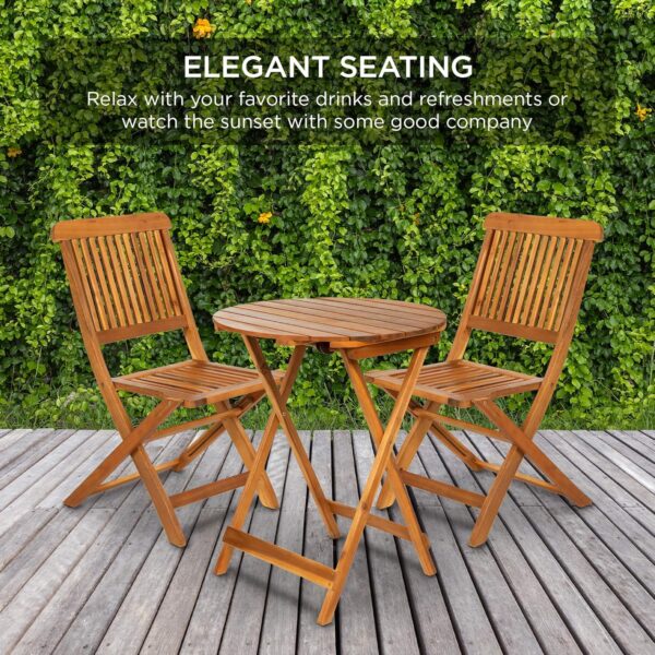 Best Choice Products 3-Piece Acacia Wood Bistro Set, Folding Patio Furniture for Backyard, Balcony, Deck w/ 2 Chairs, Round Coffee Table, Teak Finish - Natural - Image 6