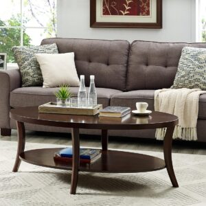 Roundhill Furniture Perth Contemporary Oval Coffee Table with Shelf, Espresso