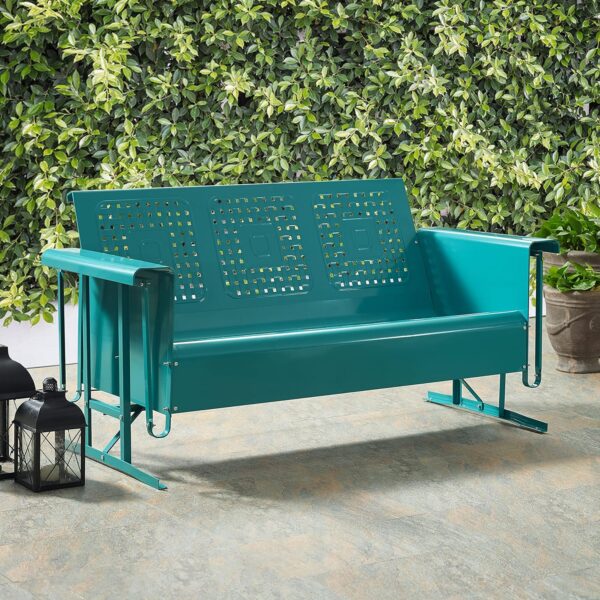 Crosley Furniture Bates Retro Metal Outdoor Sofa Glider, 3-Person Rocking Patio Bench for Porch, Deck, Turquoise Gloss - Image 2