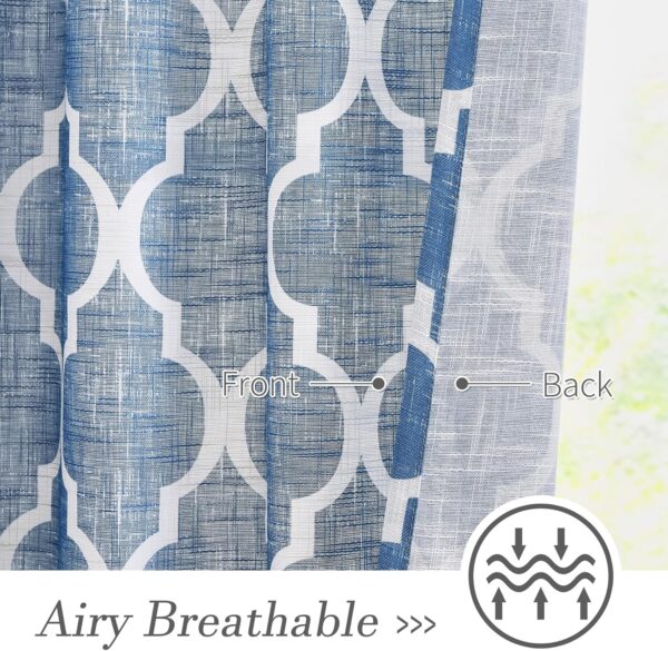 Beauoop Linen Semi Sheer Curtains 84 Inches Long 2 Panels for Bedroom Living Room Blue Moroccan Geo Farmhouse Light Filtering Privacy Textured Grommet Top Window Treatments Drapes, 50x84 2 Set - Image 2