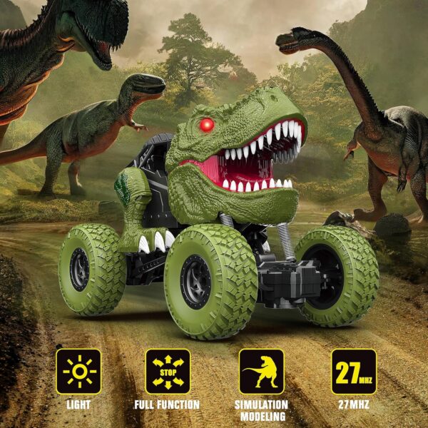 Remote Control Dinosaur Car for Kids Boys, 2.4Ghz All Terrain Remote Control Dinosaur Truck with Light, Rechargeable 4WD Off Road RC Car Toys for Kids 3 4 5 6 7 8-12 Year Old Boys Girls Birthday Gift - Image 2
