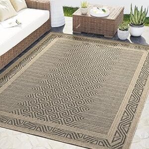 Abani Patio Indoor Outdoor Grey Beige Rug - 8 x 10 Geometric Tribal Area Rug for Living Room, Bedroom, Patio - Waterproof, UV Protected, Pet Friendly, Soft Fiber, Durable Weave, & Easy to Clean