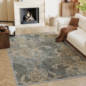 H.VERSAILTEX Boho Area Rug Timeless Bohemian Rug Washable Rugs for Living Room Premium Handwoven for Luxurious Vintage-Inspired Decor Office Rug Washable, Damask-Deep - 4x6 Feet