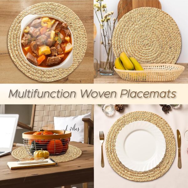 BLUEWEST Woven Placemats, 13" Round Placemats Rattan Placemats, Wicker Water Hyacinth Placemats, Braided Placemats Set, Heat Resistant/Anti-Slip/Durable for Dinner Plate, Dining Table (6, 13 inch) - Image 4
