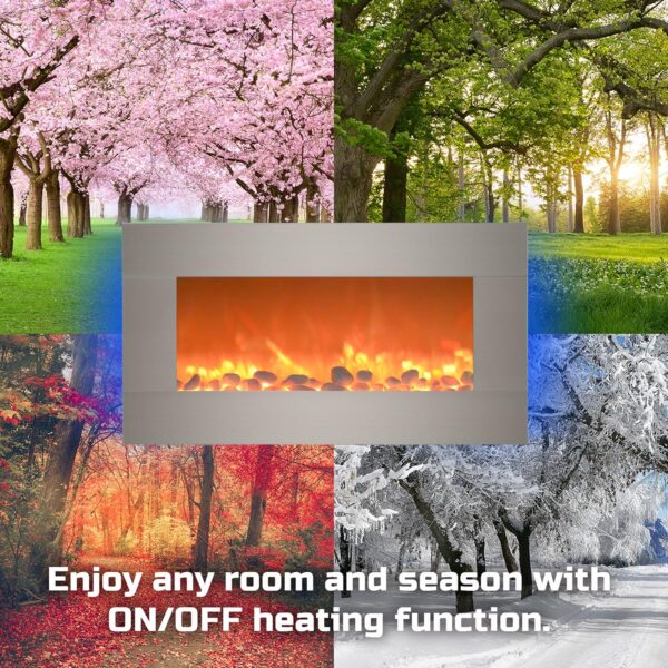Electric Fireplace - 30 Inch Wall Mounted Fireplace - 13 Backlight Colors and Remote Controlled LED Flames, Heat, and Brightness by Northwest (Silver) - Image 5