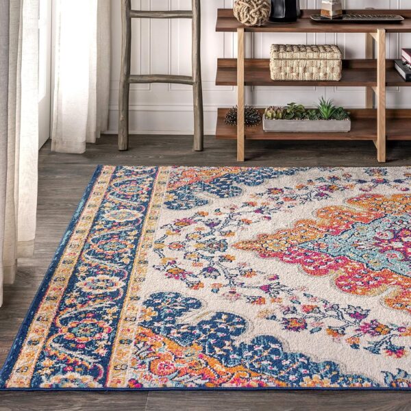 JONATHAN Y BMF106A-8 Bohemian Flair Boho Vintage Medallion Blue/Multi 8 ft. x 10 ft. Area-Rug, Vintage, Easy-Cleaning, for Bedroom, Kitchen, Living Room, Non Shedding - Image 4