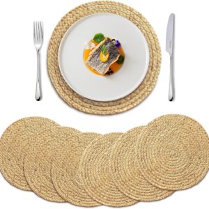 BLUEWEST Woven Placemats, 13" Round Placemats Rattan Placemats, Wicker Water Hyacinth Placemats, Braided Placemats Set, Heat Resistant/Anti-Slip/Durable for Dinner Plate, Dining Table (6, 13 inch)