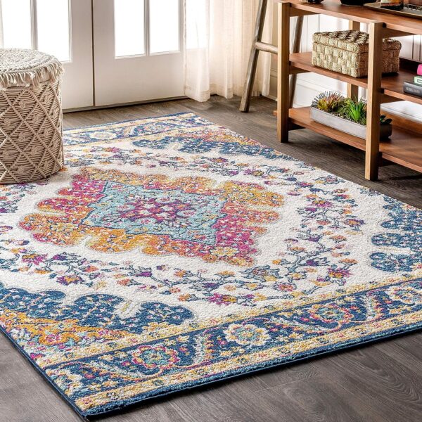 JONATHAN Y BMF106A-8 Bohemian Flair Boho Vintage Medallion Blue/Multi 8 ft. x 10 ft. Area-Rug, Vintage, Easy-Cleaning, for Bedroom, Kitchen, Living Room, Non Shedding