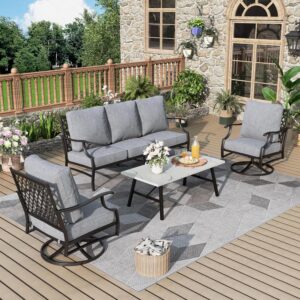 Patio Furniture Set 4 pcs, Outdoor Patio Furniture, 3-Seat Sofa, 2 Swivel Chairs, Coffee Table and 5.75" Extra Thick Cushion, Patio Conversation Set for Backyard Deck,Grey