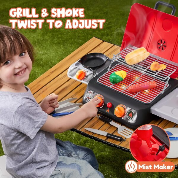 Kids BBQ Grill Playset, Kitchen Toy Set with Pretend Smoke, Light, Sound & Color-Changing Food, Toy Kitchen Accessories, Indoor Outdoor Cooking Toy for Boys Girls Kids - Image 2