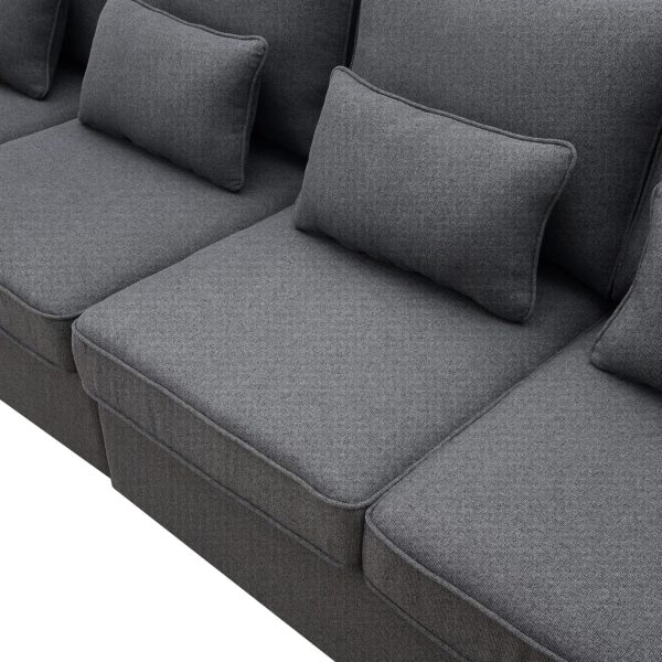 Livavege Upholstered Sectional Sofa with Console, 2 Cup Holders and 2 USB Ports & Wirelessly Charged, Modern Linen Fabric 4-Seat Couch with 4 Pillows for Living Room, Apartment, Office, 114.2inch - Image 7