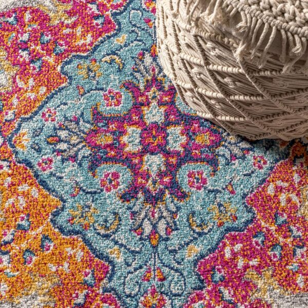 JONATHAN Y BMF106A-8 Bohemian Flair Boho Vintage Medallion Blue/Multi 8 ft. x 10 ft. Area-Rug, Vintage, Easy-Cleaning, for Bedroom, Kitchen, Living Room, Non Shedding - Image 6